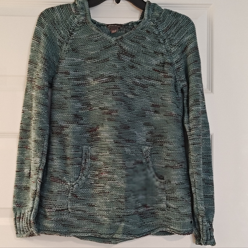 Eddie Bauer XS Hooded Pullover Sweater | Earth Tones | Front Pocket